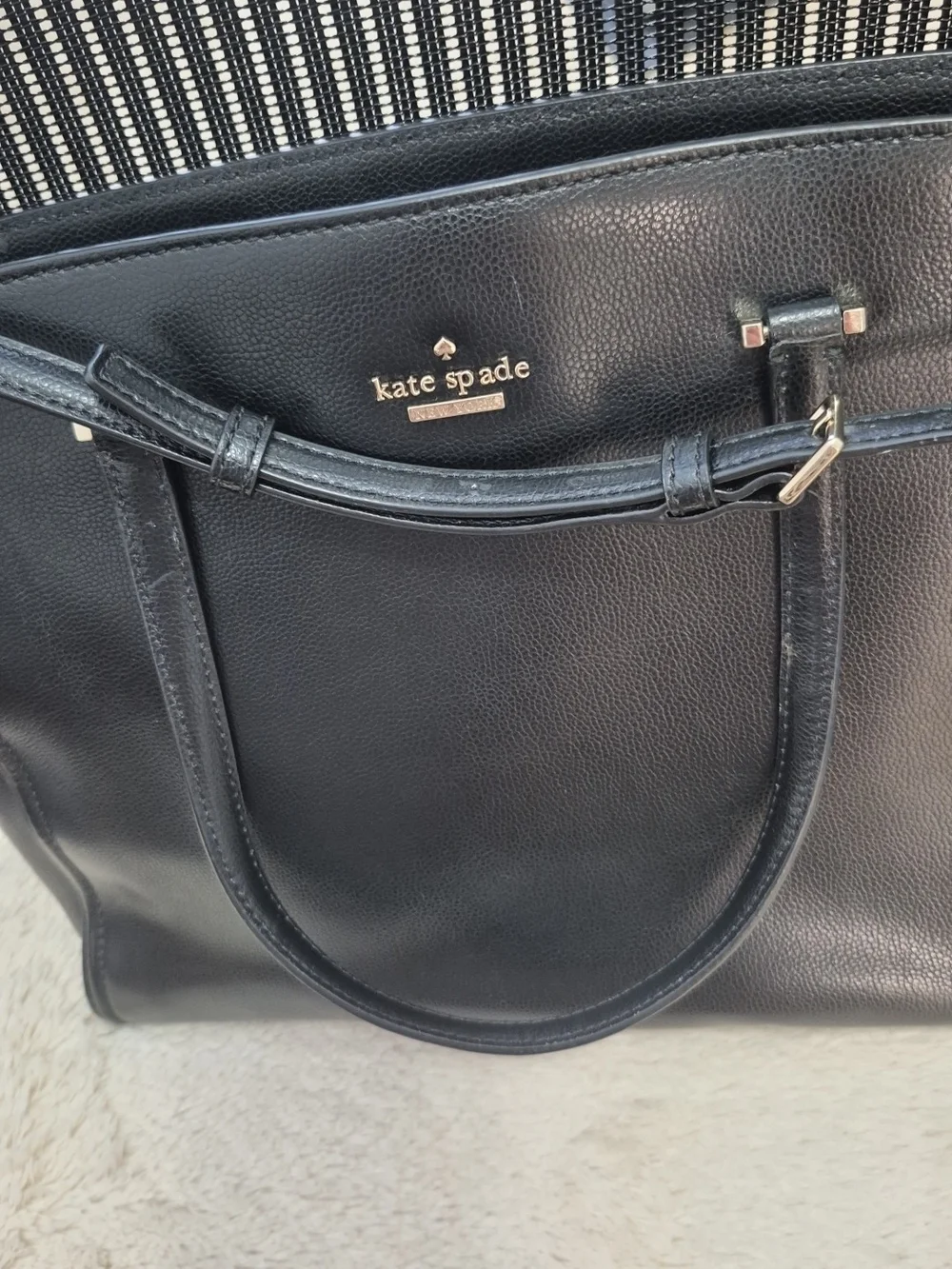 kate spade Black Leather Tote with Top Handles and Crossbody Strap